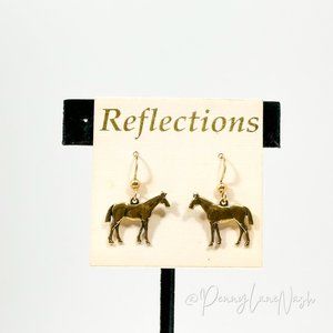 NWT Reflections Gold Plated Horses Dangle Hook Earrings